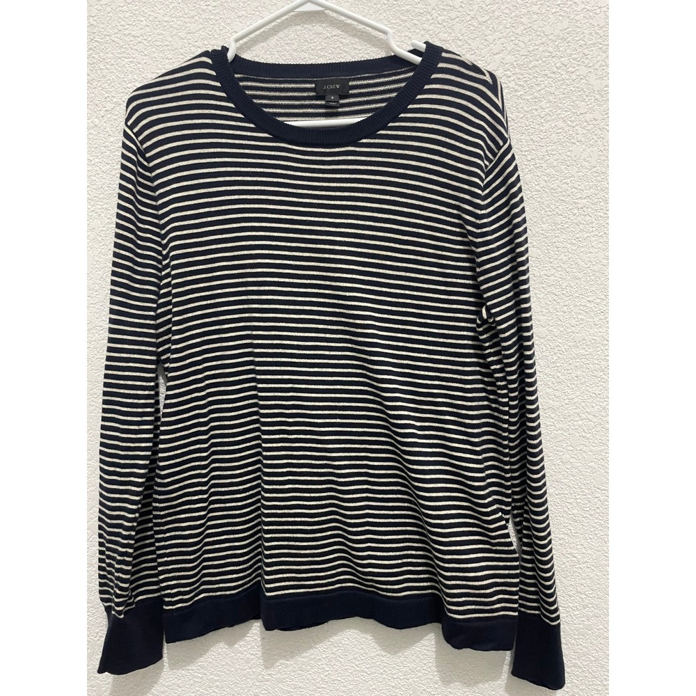 J. Crew Striped Cotton Knit Top Long Sleeve Navy Blue White Crewneck‎